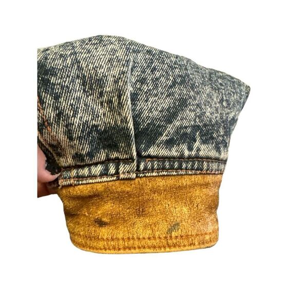 VTG 90's Limited Edition Men's Leather & Denim Sherpa Bone Toggle Button Jacket‎ - Picture 5 of 9